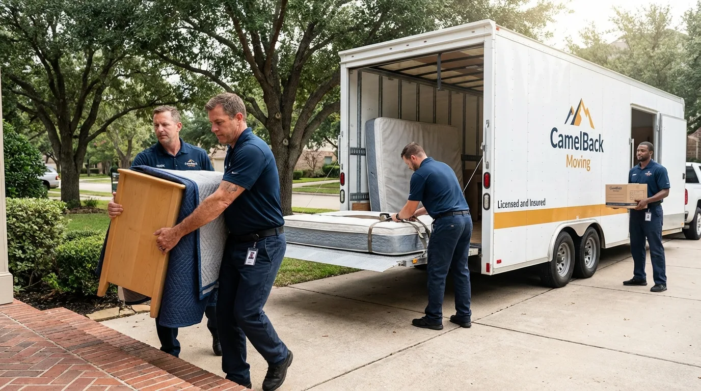 Crew loading residential truck for cross-state move from West Chatham, MA