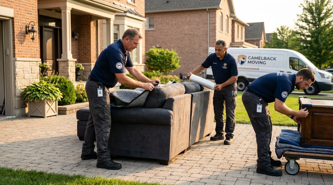Large estate moving crew wrapping furniture in West Chatham, MA